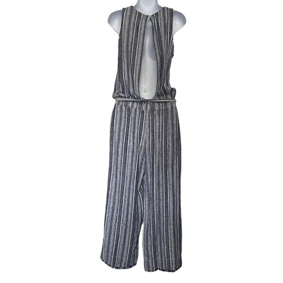 Cloth & Stone Linen W Jumpsuit Sz XS Stripe Open back Tie Boho Coastal Beachy - Picture 5 of 10